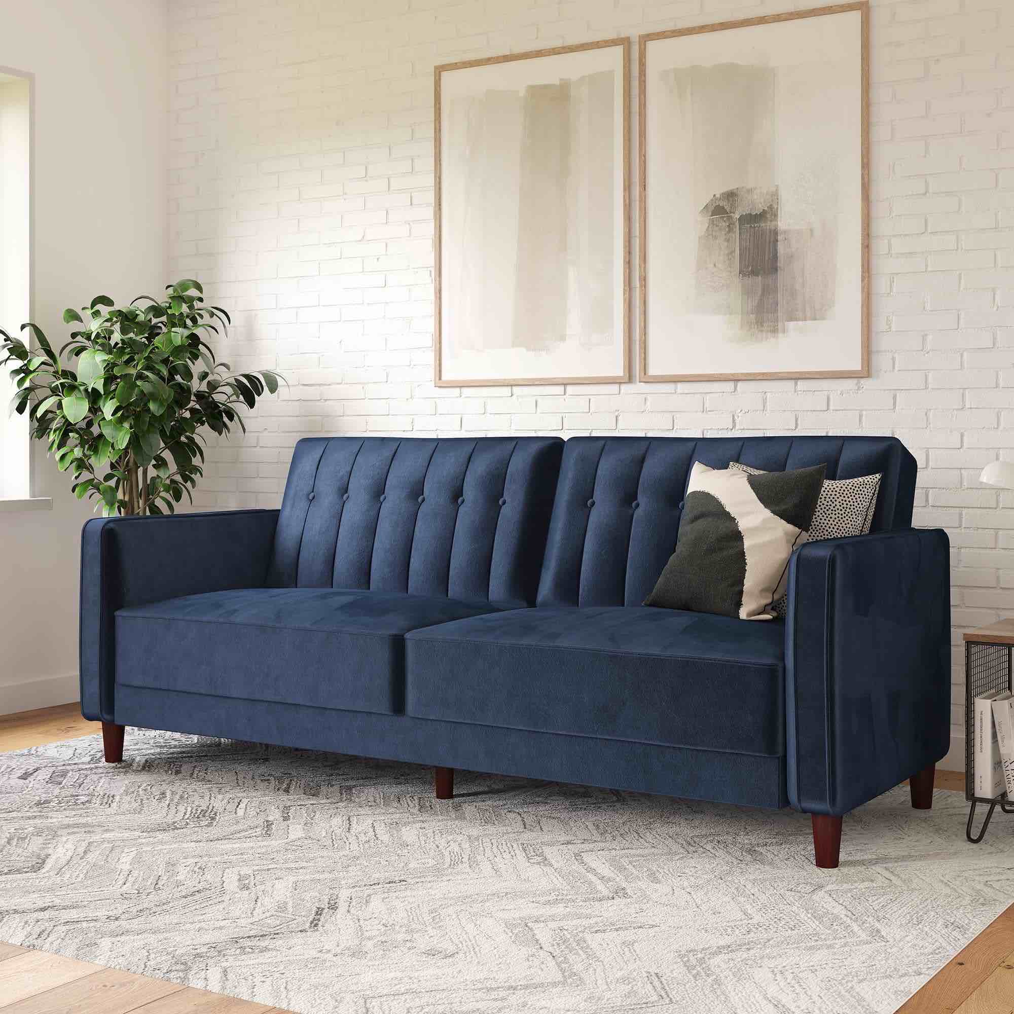 DHP Pin Tufted Transitional Futon, Blue Velvet