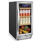 TITTLA 15 in. 165-Can Built-In Beverage Refrigerator in Silver Reversible Door Single Zone Beer Cooler with Interior Blue LED
