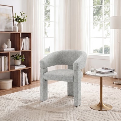 Colamy Modern Light Gray Upholstered Dining Armchair with 3-Legged Solid Wood Base