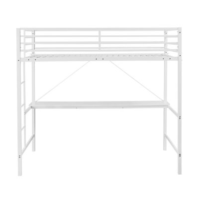 metal loft bed frame with desk, protective guard rails and ladder by isabelle & max™ bed frame color: white (incomplete only box #2) 