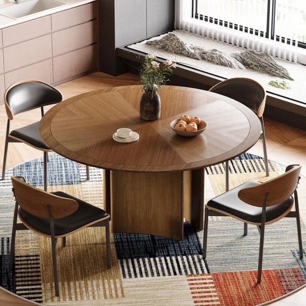 59.05"w round wooden dining table modern mid-century style (incomplete only box #2 of 2) 