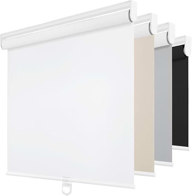 ChrisDowa Cordless Blackout Roller Shades for Windows, • Thermal Insulated UV Protection Pull Down Shades, Total Blackout Window Blinds for Home, Office, Bedroom, Door (22" W x 72" H, White) 