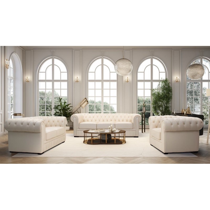 Audelio 3-Pieces Handcrafted Top Grain Genuine Leather Chesterfield Living Room Set ( incomplete sofa and loveseat only ) (it’s dusty from the warehouse)