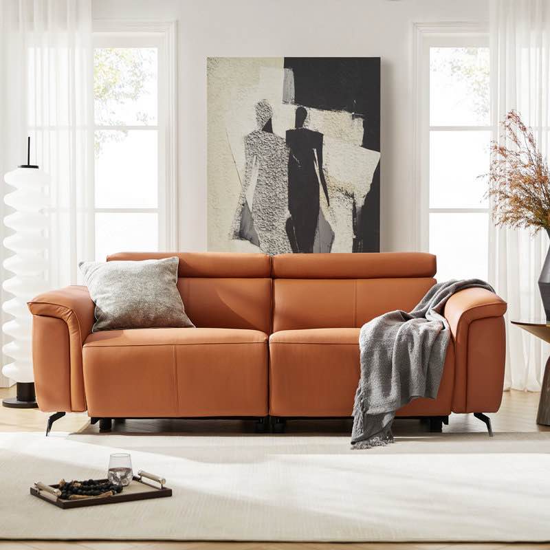 Modern Genuine Leather Power Reclining Sofa with Adjustable Headrest By Orren Ellis , light gray (color different from stock photo)