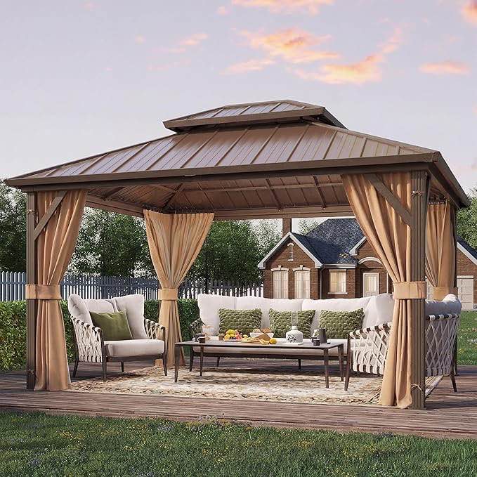 YOLENY 10' x 12' Hardtop Gazebo, Metal Gazebo with Aluminum Frame, Double Galvanized Steel Roof, Curtains and Netting Included, Pergolas for Patios, Garden, Parties, Lawns (incomplete 1 box of 6 only) (box # 3)