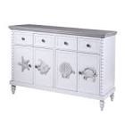 Montauk | 60in X 18in X 37in | 4 Drawer 4 Door Cabinet with Crown Molding Top & Bobbin Spool Style Aqua
