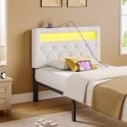 Rolanstar Bed Frame with Charging Station and LED Lights Assembly, white 