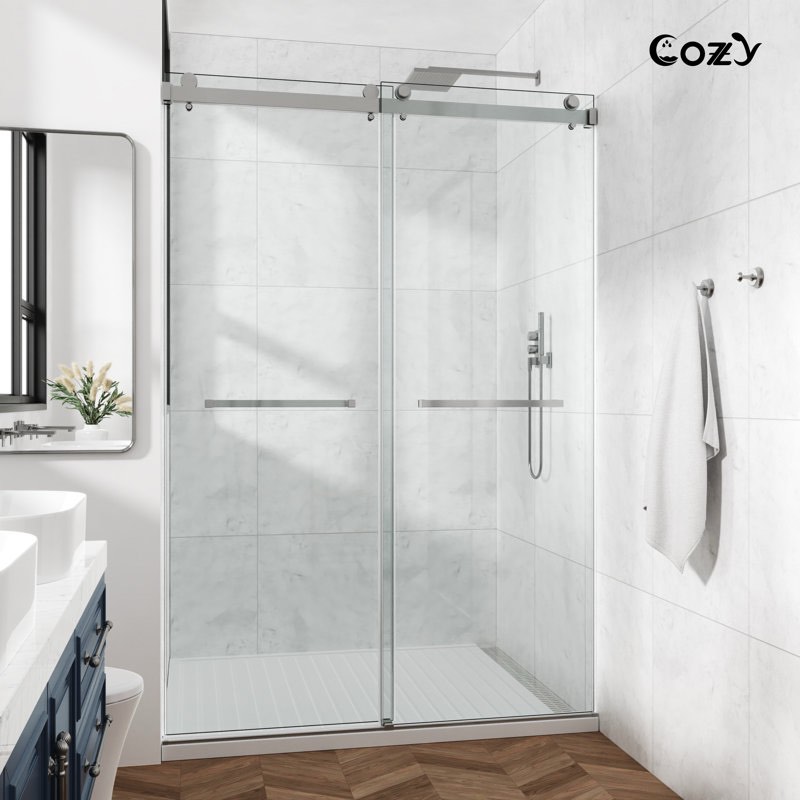 50-55" W X 76" H Frameless Double Sliding Shower Door TP-GD09-BR-5476 By Cozy ((INCOMPLETE ONLY HARDWARE)