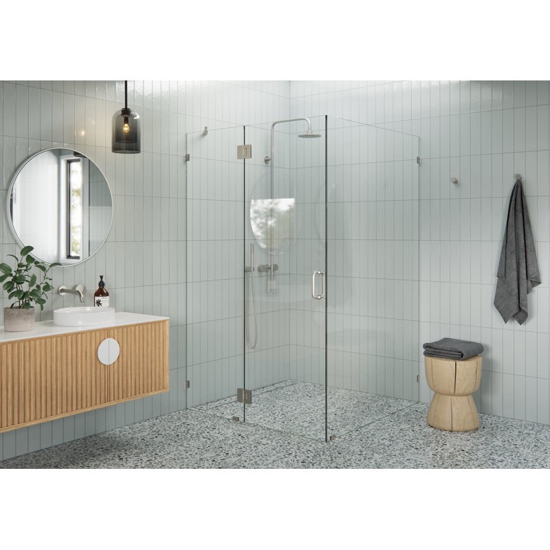 Halo 48 in. x 48 in. x 78 in. 90-degree Fully Frameless Glass Hinged Shower Enclosure 90-GH-48-48-BN (INCOMPLETE PICKUP 2 boxes)