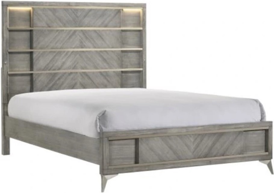 Contemporary King Storage Panel Bed with Headboard Lighting Aries Collection by Bernards(INCOMPLETE ONLY BOXES #1 of 3 missing box#2 ) (only panel headboard/ storage rails)