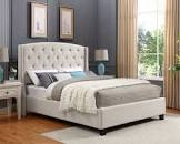 ROUNDHILL FURNITURE Nantarre Fabric Button Tufted Wingback Upholstered Bed with Nail Head Trim, Tan KING/Queen (INCOMPLETE ONLY SIDE RAILS)