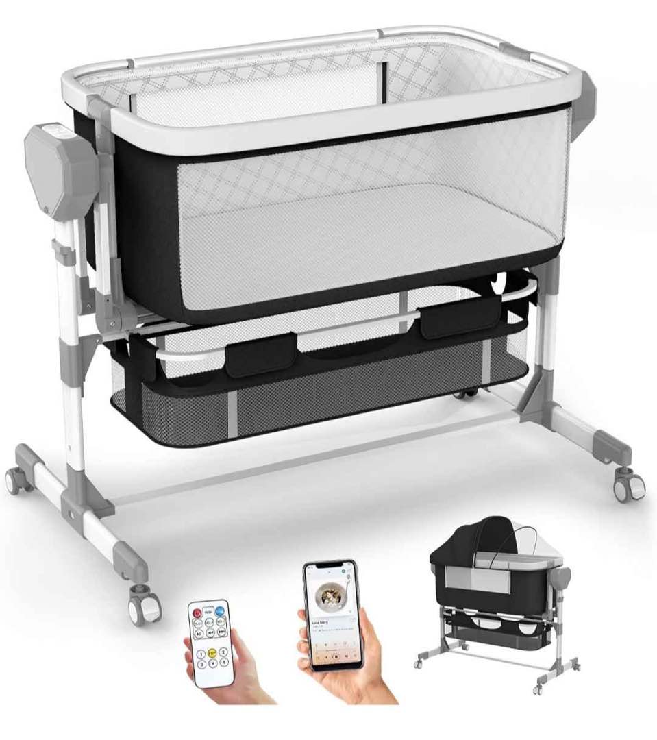 Rocking Bassinet for Baby, Electric Baby Bassinet Automatic 5 Rocking Motion Bassinet Bedside