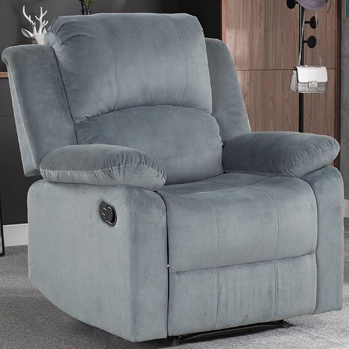 canmov manual recliner chair, soft fabric overstuffed recliner single sofa chair for living room, heavy duty and safety reclining mechanism (grey)