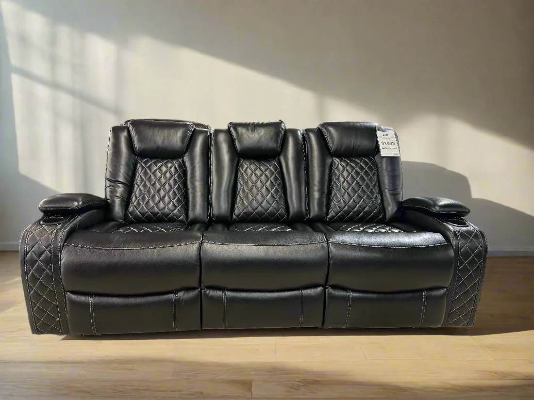 multifunction power air leather recliner sofa set , living room furniture, sofa, loveseat, chair with usb port/storage (black, sofa) (similar) (incomplete)