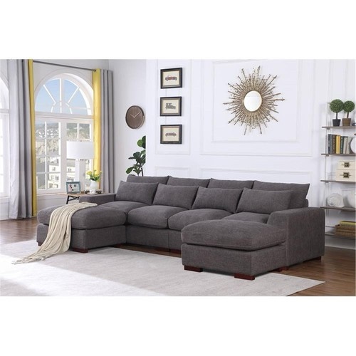 reversible modular sectional fabric sofa with two ottoman-dark gray (only two-seater seat with the left arm)
