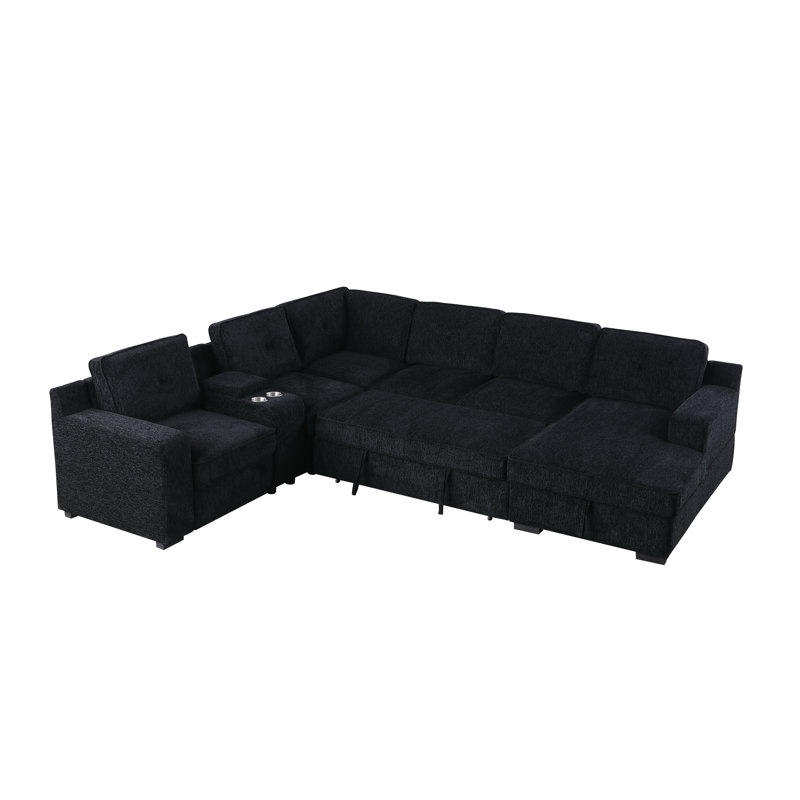 U-Shaped Upholstered Sectional with Sleeper Sofa, Console with USB & Chaise By Latitude Run® (INCOMPLETE ONLY BOX #7 of 7 only Arm)