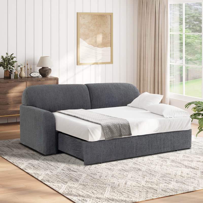 Serta® Willard 89.6” Full Sleeper Sofa Modern Boho Easy Assembly Dream Coil Comfort Chenille Fabric (Box 2 of 2 only) 