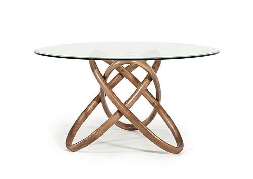 Modrest Mason Modern Round Glass & Walnut Dining Table (BOX 1 OF 2 ONLY) (only top glass )