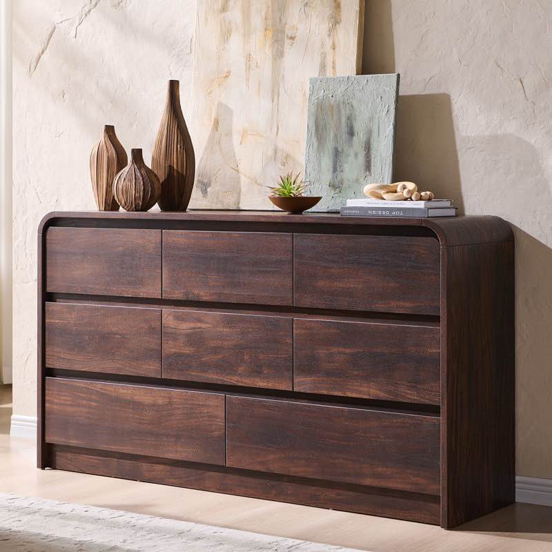 maud modern 8 drawers dresser for bedroom, 55" wide dressers & chest of drawers w/curved profile design (incomplete one box only) ( box a)