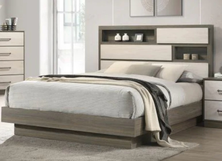 Fenwick Bed Queen Bedroom , Grey Oak (BOX 2 OF 3 ONLY) (Queen footboard only)