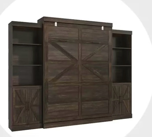 ChVans Queen Murphy Wall Bed , Power Outlet, 2 Storage Units, Farmhouse Wood kSpace-Saving Hidden Folding Bed Chest, Multifunctional Storage Cabinet Bed with Gas Struts for Bedroom (brown color) (incomplete) 