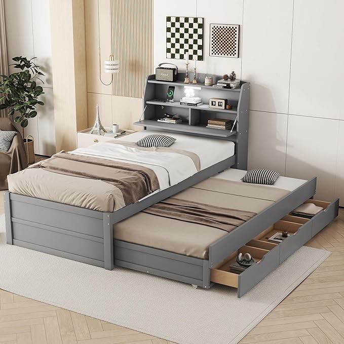 full xl trundle bed and storage drawers,grey (incomplete one box of two only)