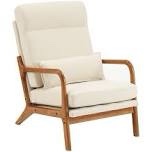 Ktaxon Mid Century Modern Accent Chair, Linen Fabric Armchair with Solid Wood Frame Beige 