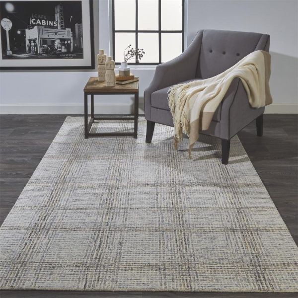 Feizy Belfort Modern Minimalist Rug, Abstract Plaid, Gray, 8ft x 10ft Area Rug