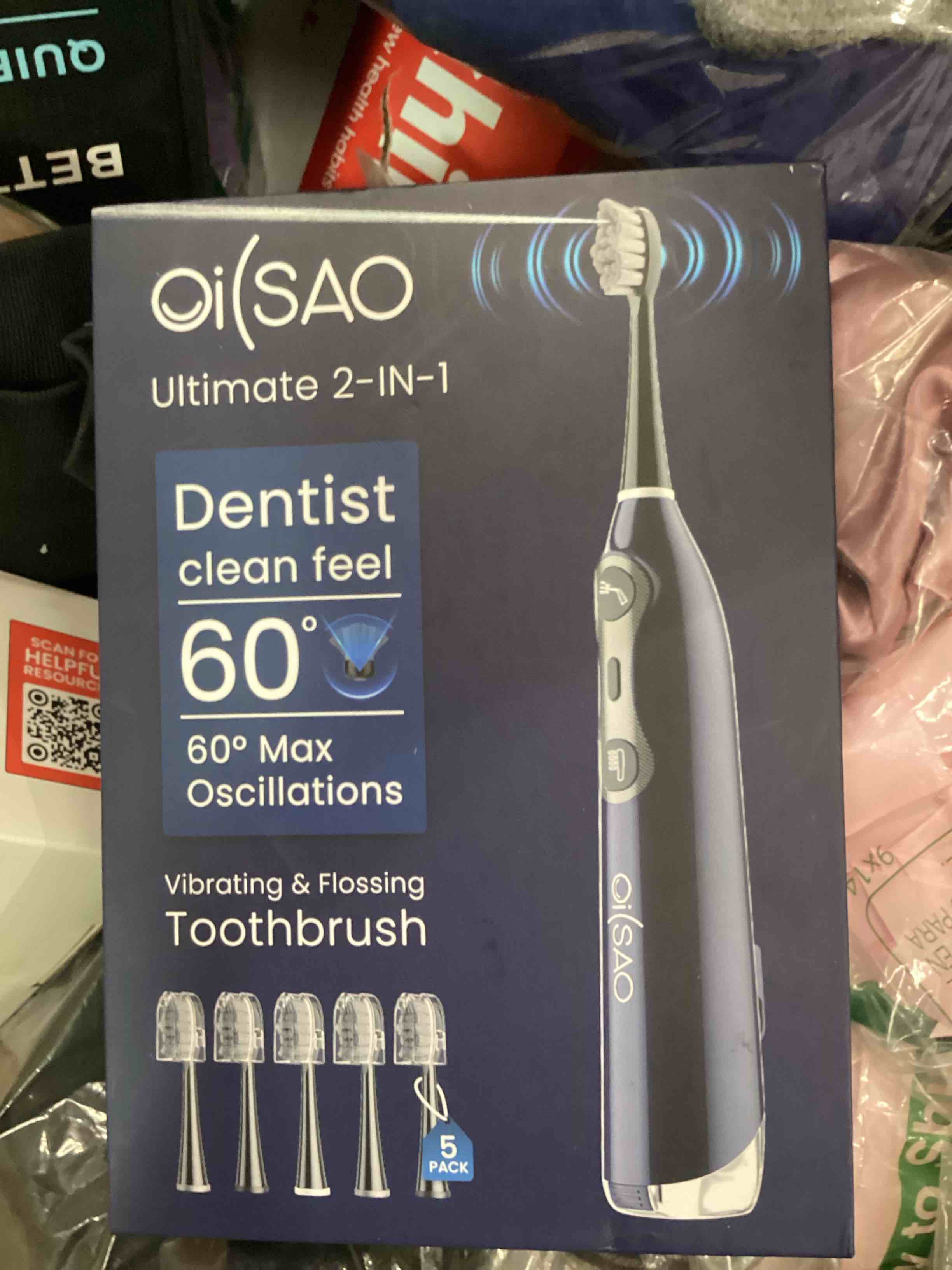 ultimate 2 - in - 1 dentist clean feel 60 max oscillations vibrating & flossing toothbrush 