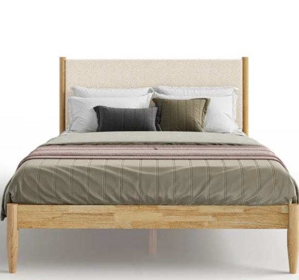 dg casa reign queen size boucle headboard solid wood natural mid century modern bed