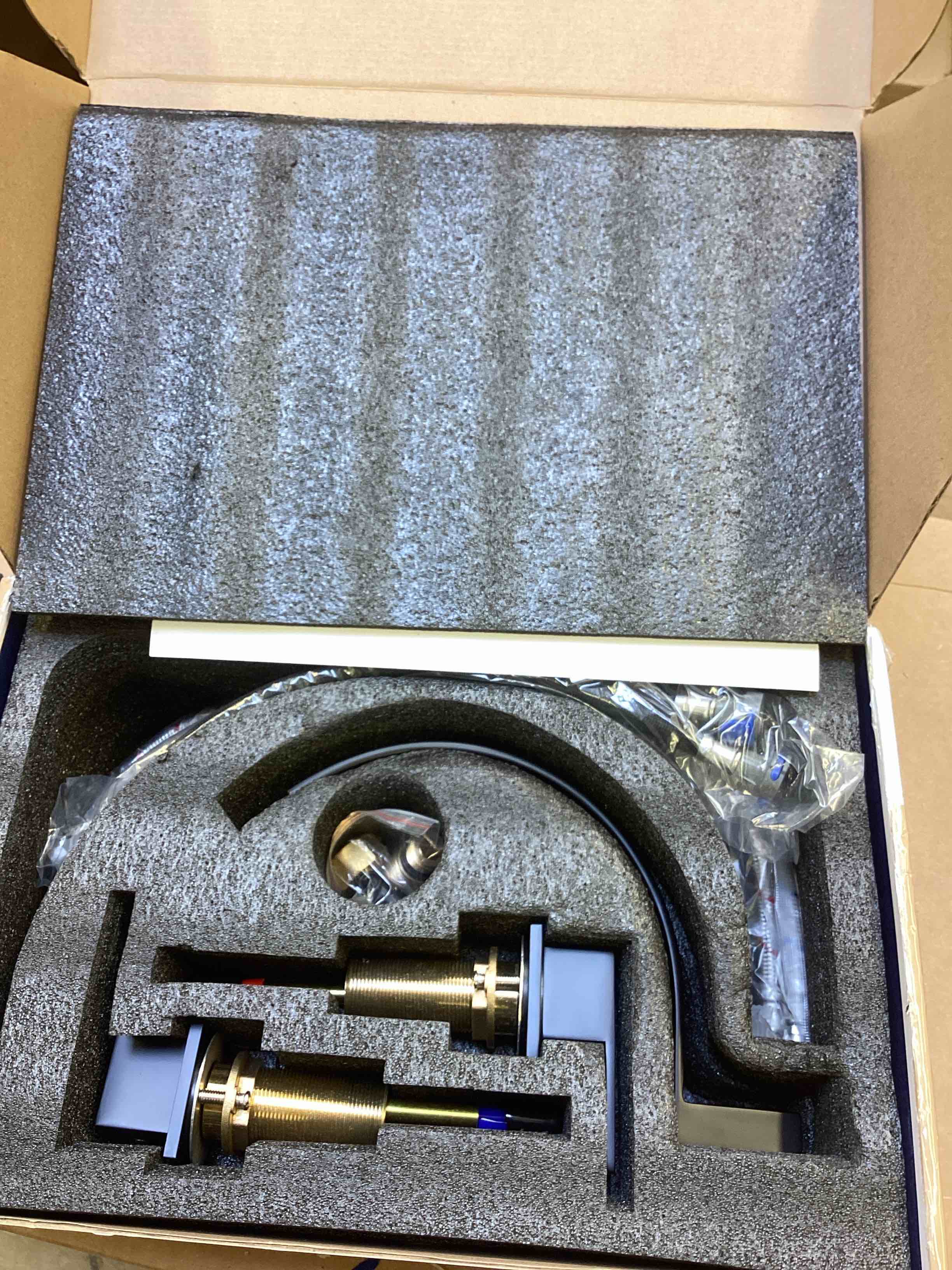 Condition photo showing New/Like New for waterfall tub faucet deck mount brass 3 holes bathtub faucet modern double handle tub filler - matte black