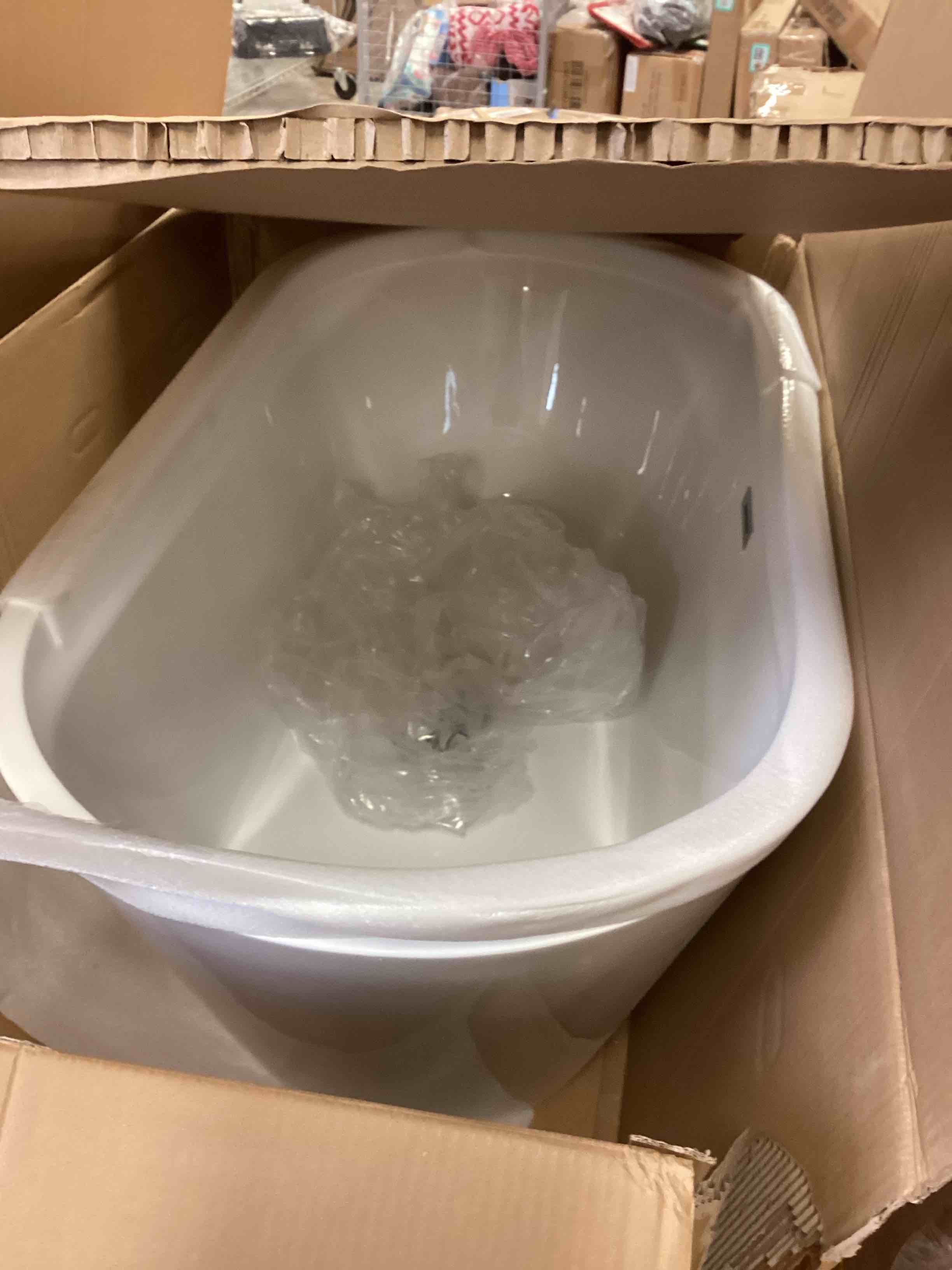 Condition photo showing New/Like New for garvee 59" freestanding bathtub with chrome overflow and drain
