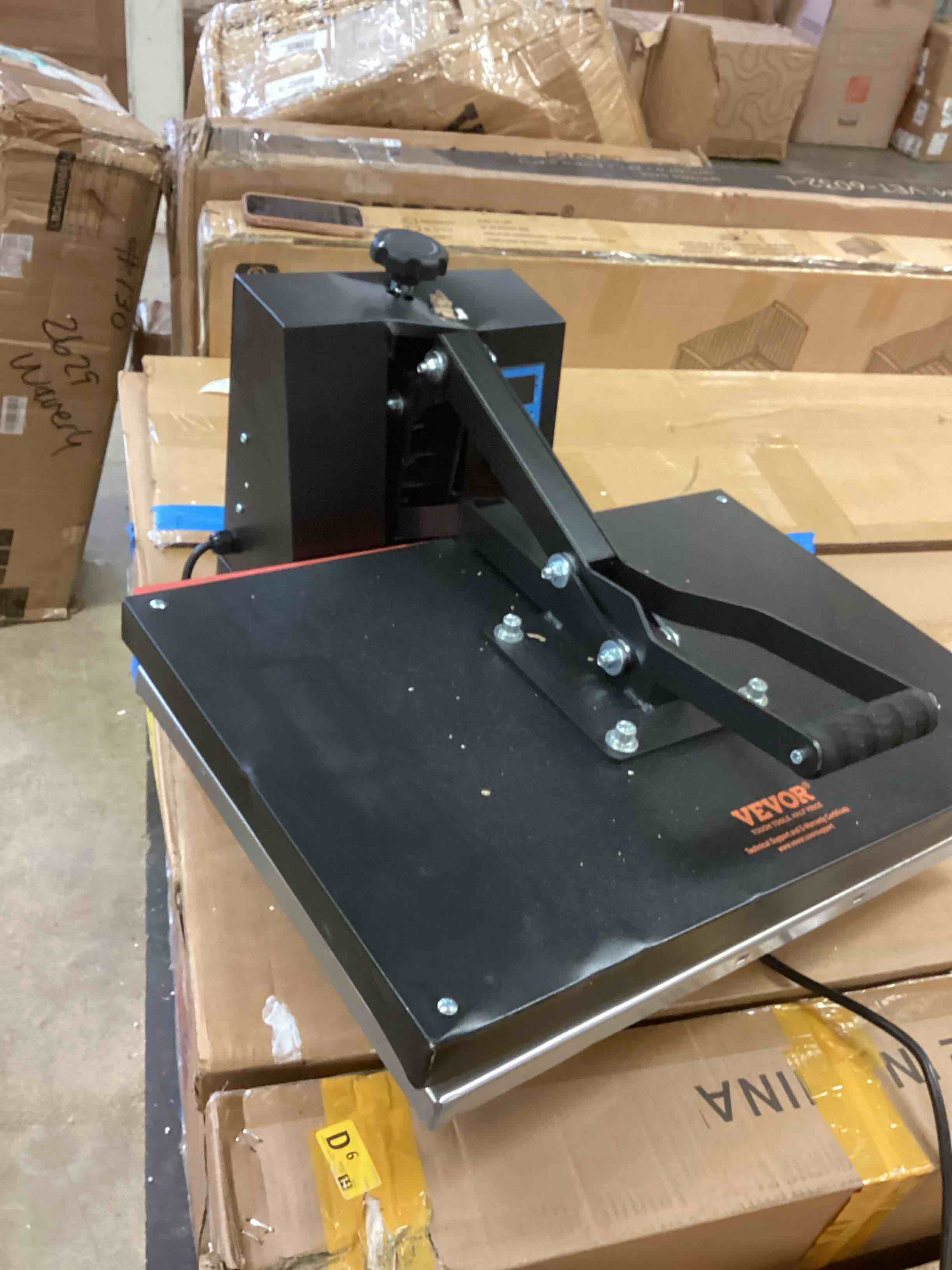 Condition photo showing As Is for vevor heat press 16x24, 1700w power heat press machine, fast heating, high pressure heat press machine for t-shirt, digital industrial sublimation printer for heat transfer vinyl, easy to use, black