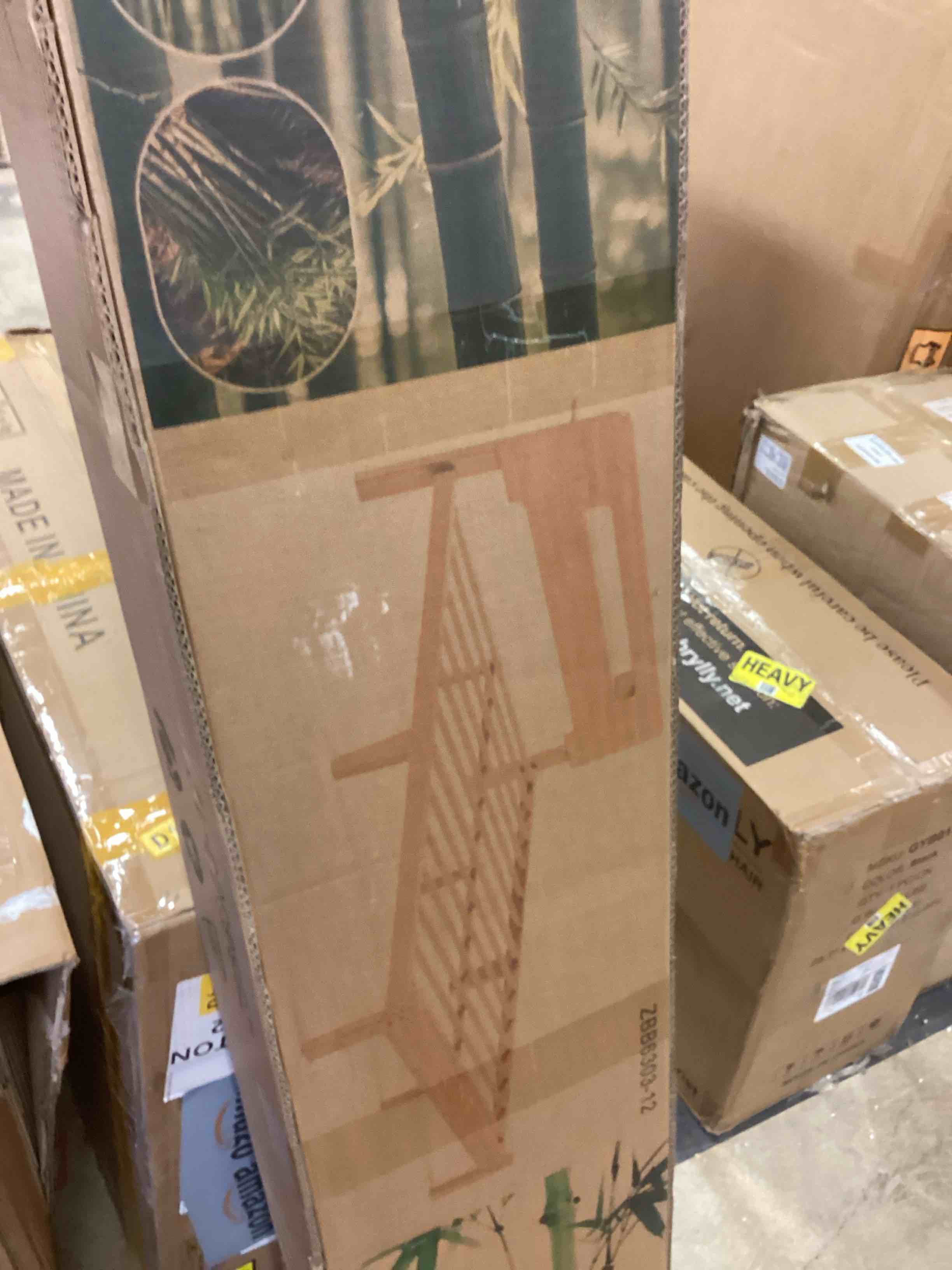 Condition photo showing Good Condition for full size 12* bamboo bed frame, durable platform bed with bamboo outer frame & iron slat support, stable & noiseless bed foundation, easy to put together (incomplete one box only )