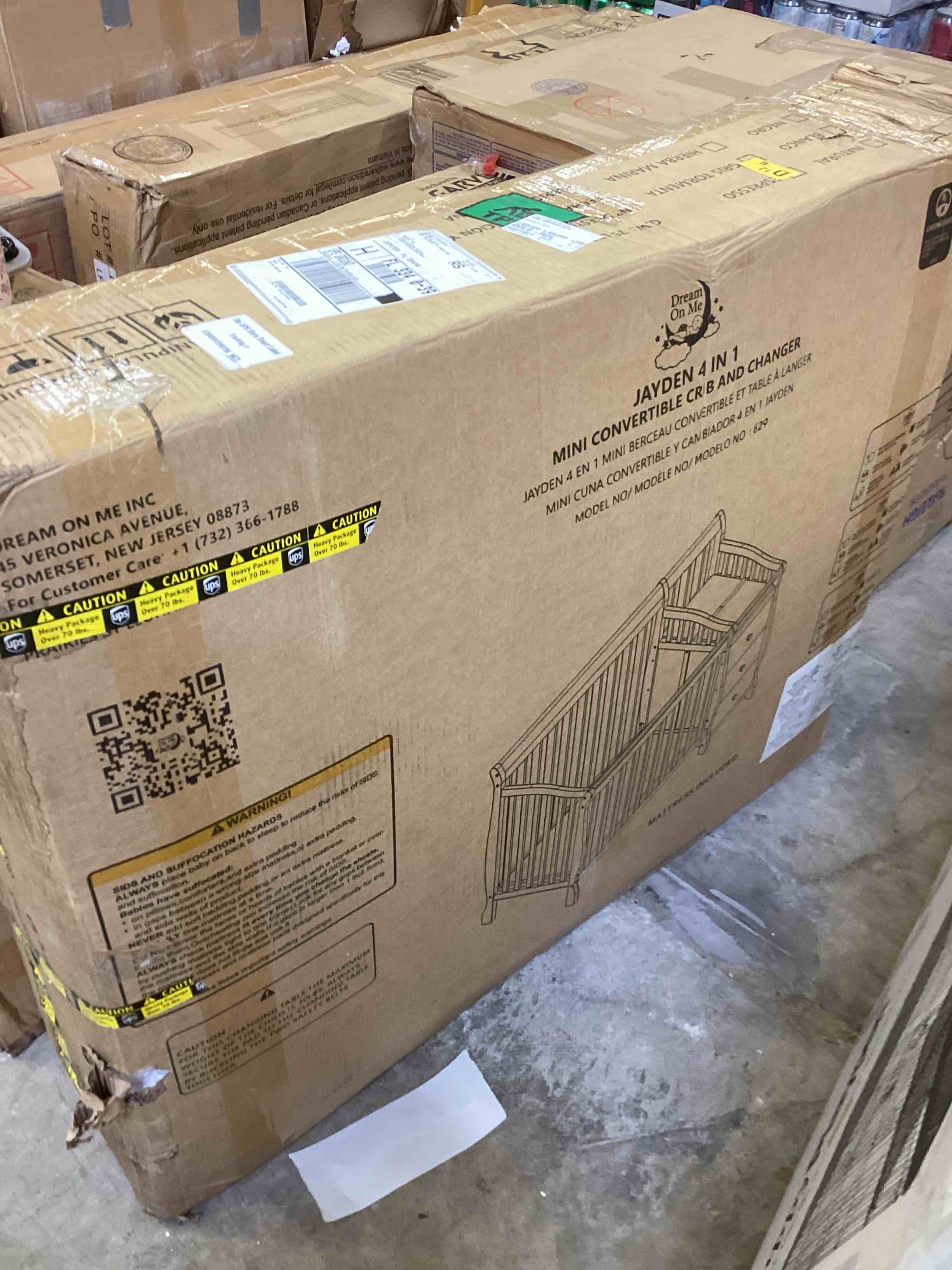 Condition photo showing New/Like New for dream on me jayden 4?in?1 mini convertible baby crib & changer with storage, steel grey, pinewood, greenguard gold & jpma, 1” mattress pad, 3 mattress heights, converts to mini day & twin-size bed storm grey 56.8"l x 29"w x 41"h