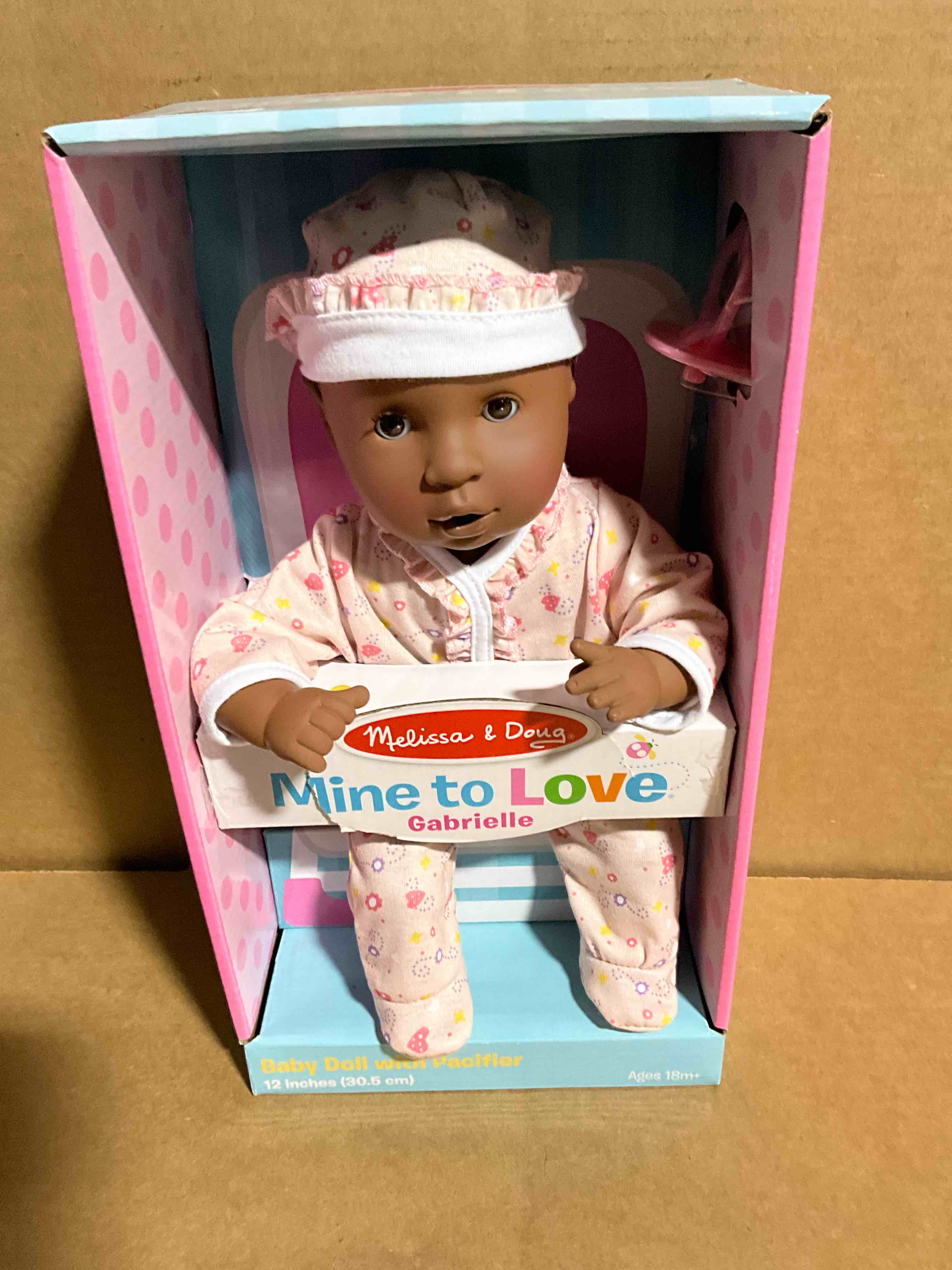 melissa & doug mine to love 12" baby doll - gabrielle with romper and hat