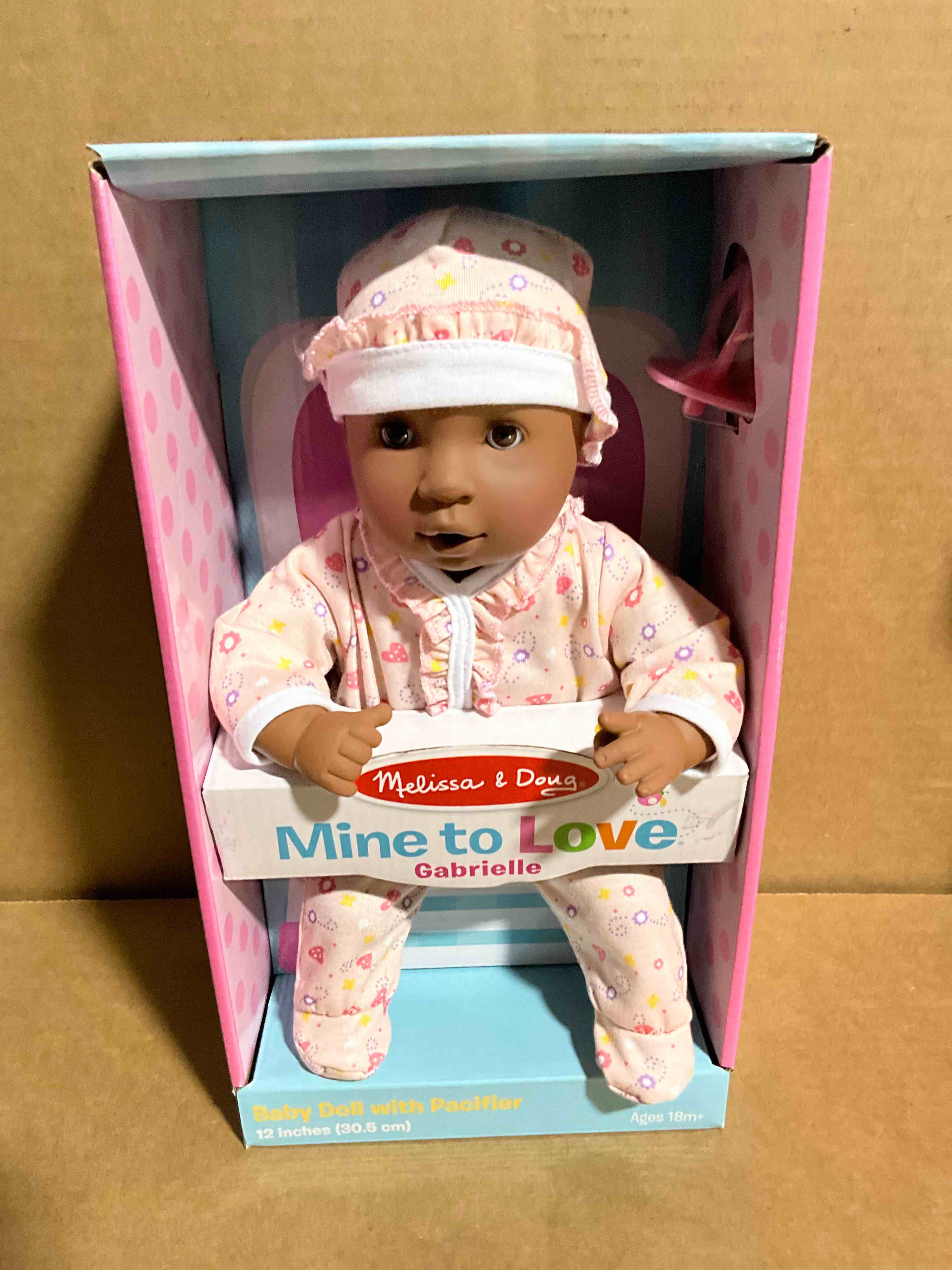melissa & doug mine to love 12" baby doll - gabrielle with romper and hat