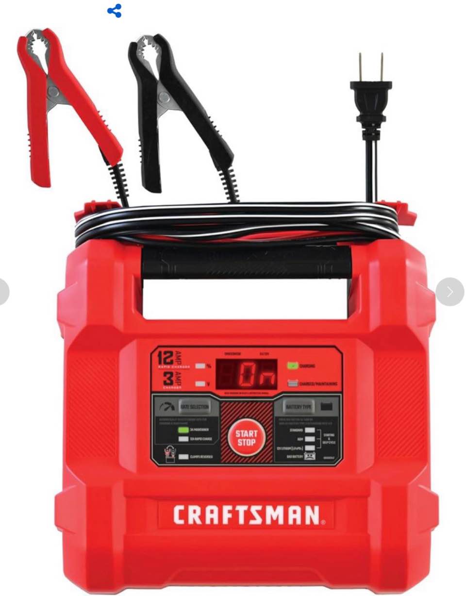 craftsman 12a car battery charger and maintainer, 4-in-1 solution, battery tester, for 6v/12v power sport, automotive, and marine batteries, cmxcesm258