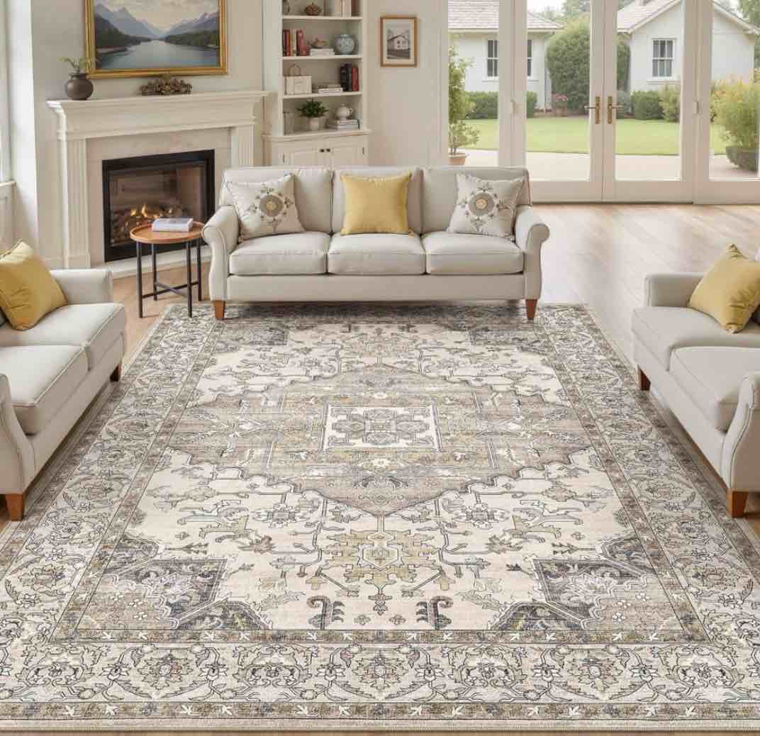 elliune 9x12 washable area rugs for living room: non slip vintage brown rug, large soft stain resistant indoor floor carpets