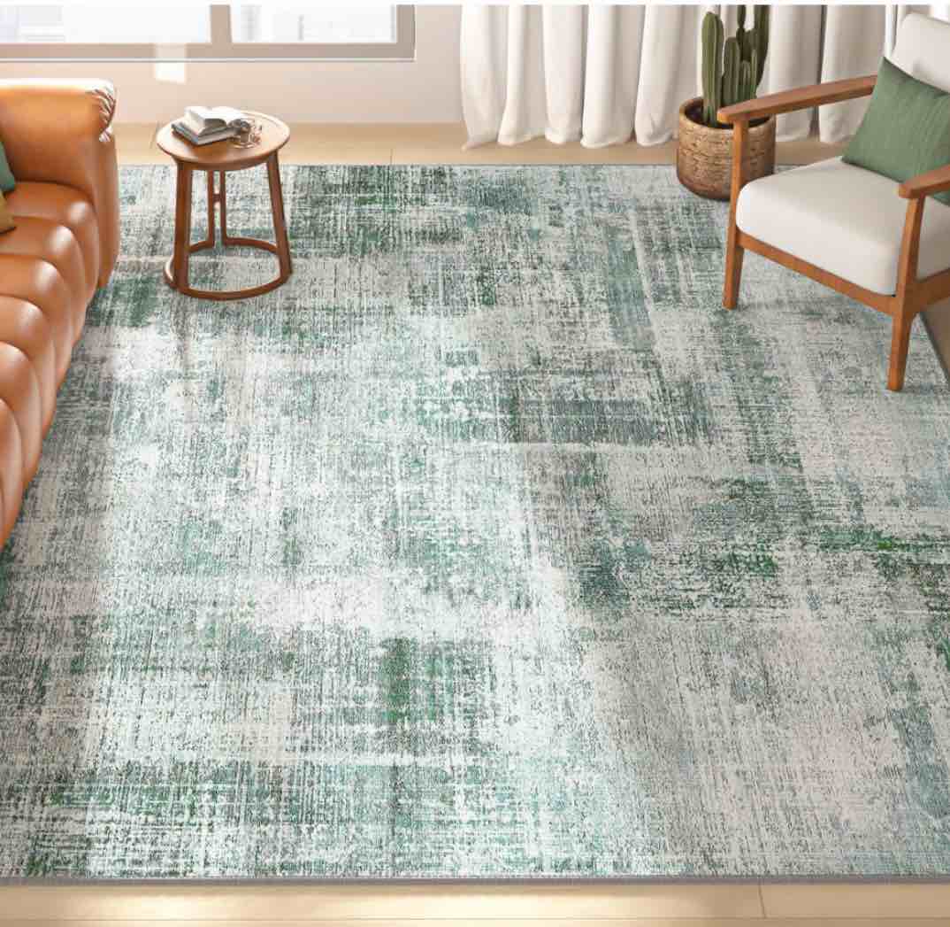 WondRg 6’ x 9’ Area Rug Sage Green Abstract Living Room Bedroom Washable Carpet Neutral Modern Non Slip Soft Low Pile Indoor Large Throw Rug for Dining Room Office