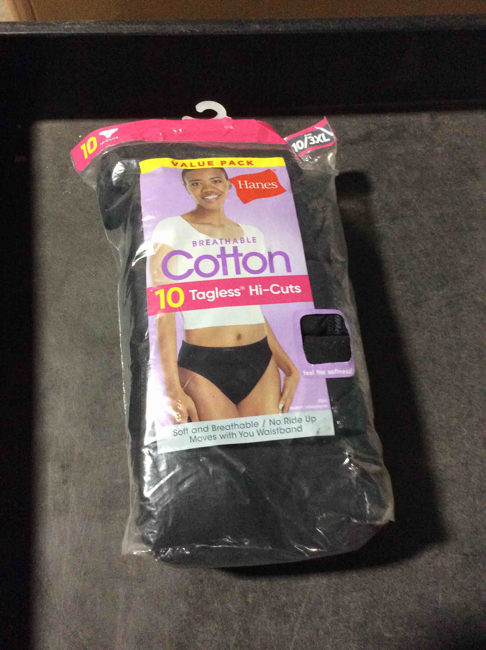 Condition photo showing Good Condition for Hanes Women's Underwear Pack, 10-Pack, Full-Coverage Cotton Blend Panties, Moisture-Wicking Underwear for Women 10-pack Black (Hi-cut) 10 Hi-Cut