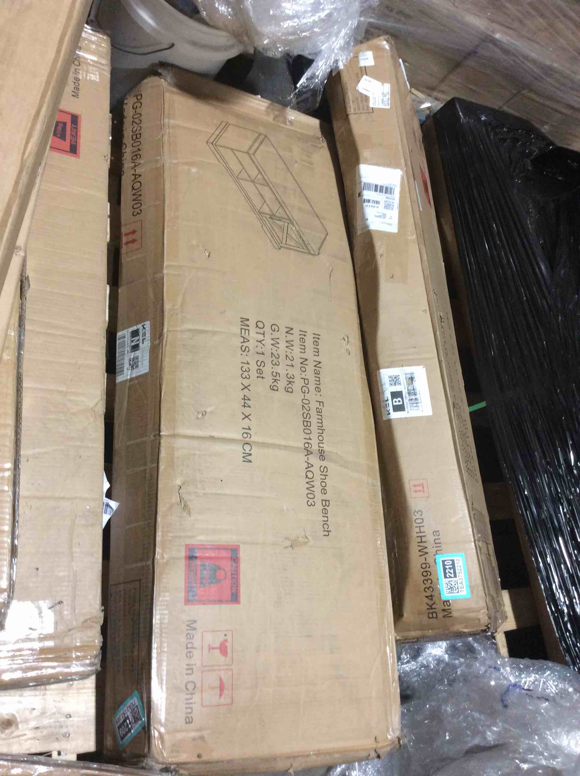 Condition photo showing Good Condition for shoe bench with cushion farmhouse shoe rack organizer with 2 barn doors