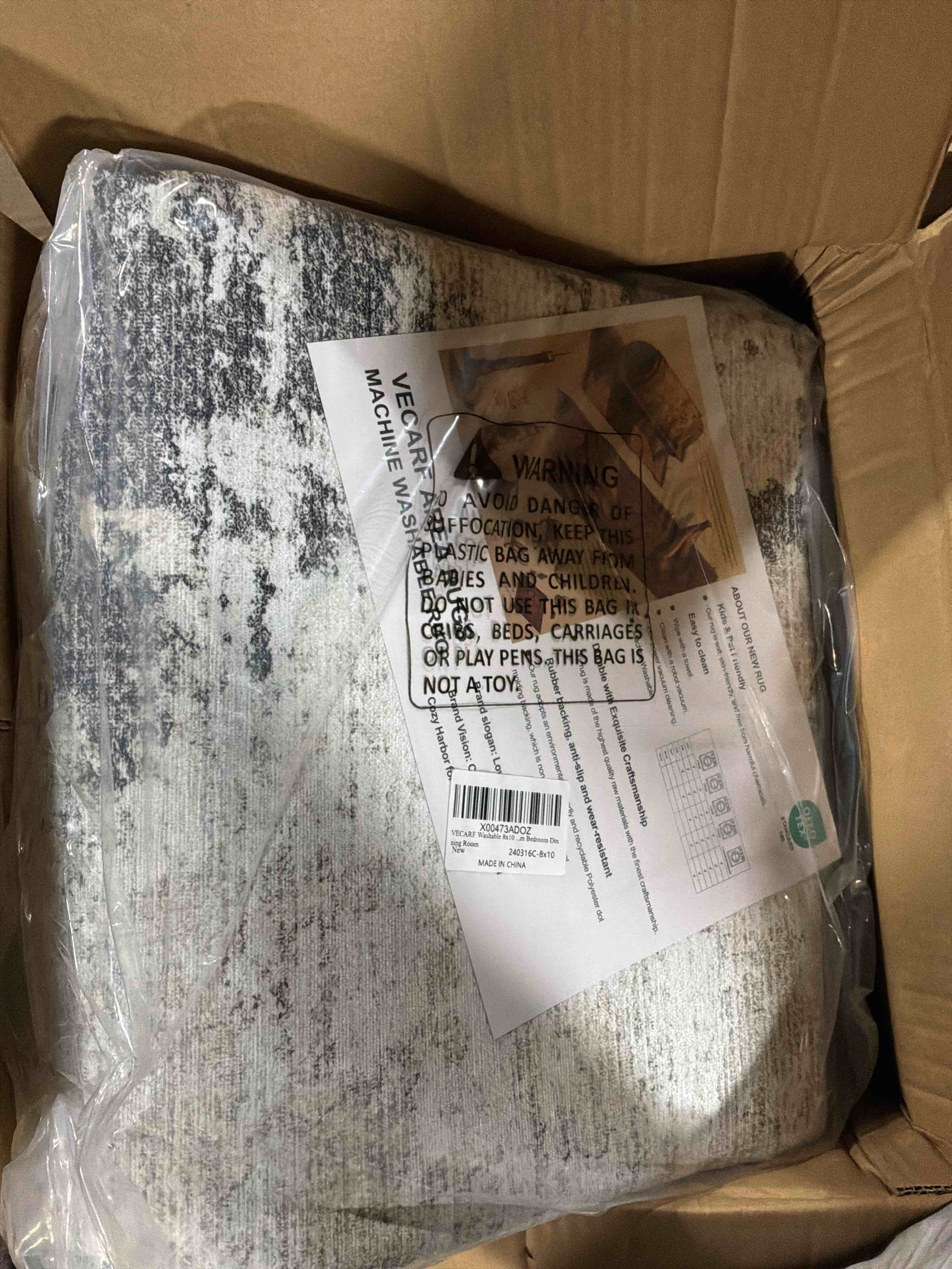 Condition photo showing New/Like New for 8x10 Area Rugs for Living Room - Washable Rug Modern Abstract Soft Large Neutral Non-Slip Carpet Indoor Floor Stain Resistant Thin Carpets for Bedroom Dining Room Farmhouse Nursery Home Office Grey Grey 8' x 10' (Rectangular)