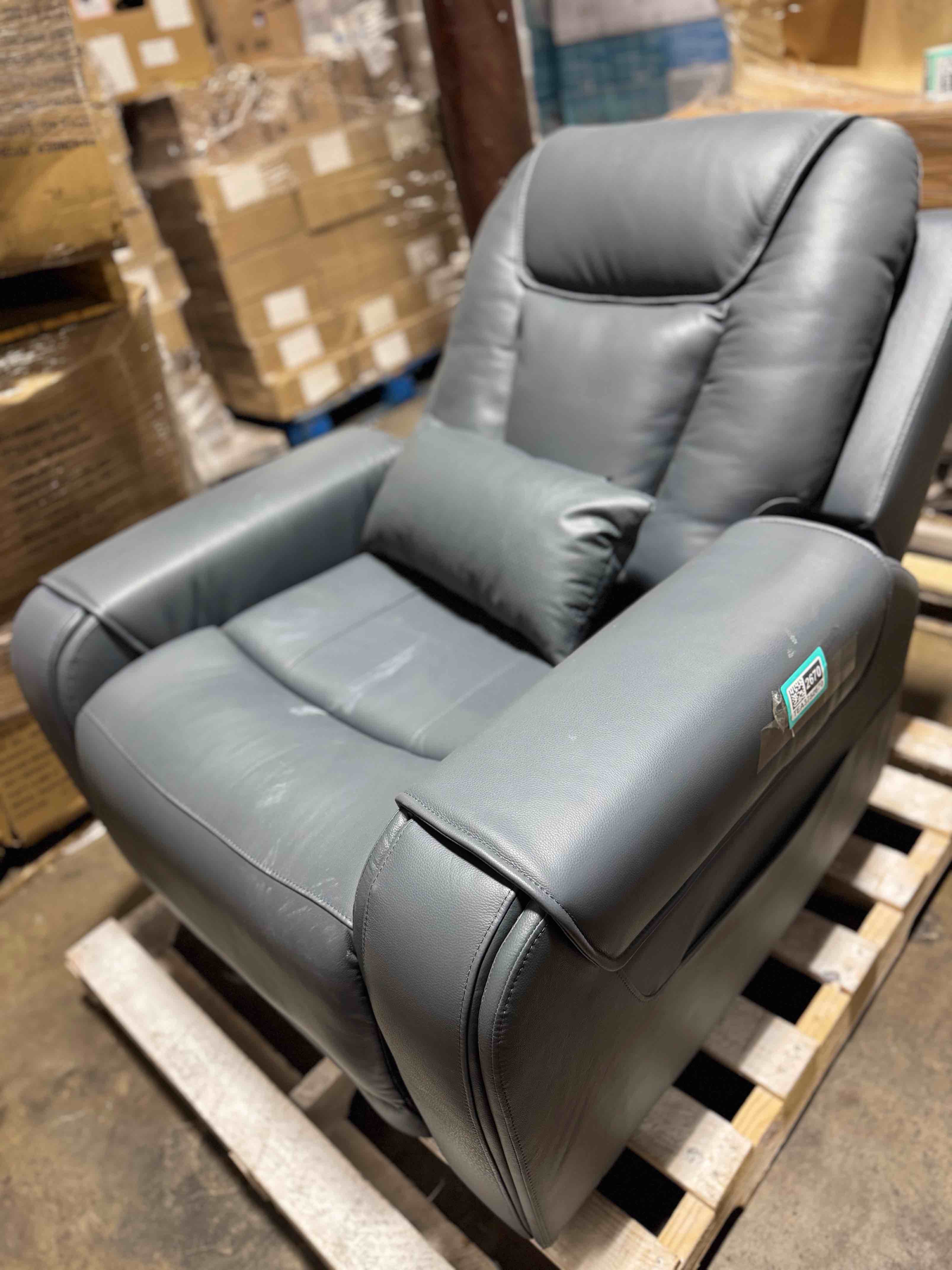Condition photo showing Good Condition for Leopoldine Navy Genuine Leather Power Lift Recliner with Adjustable Headrest, Massage, Heating, Storage Pocket
