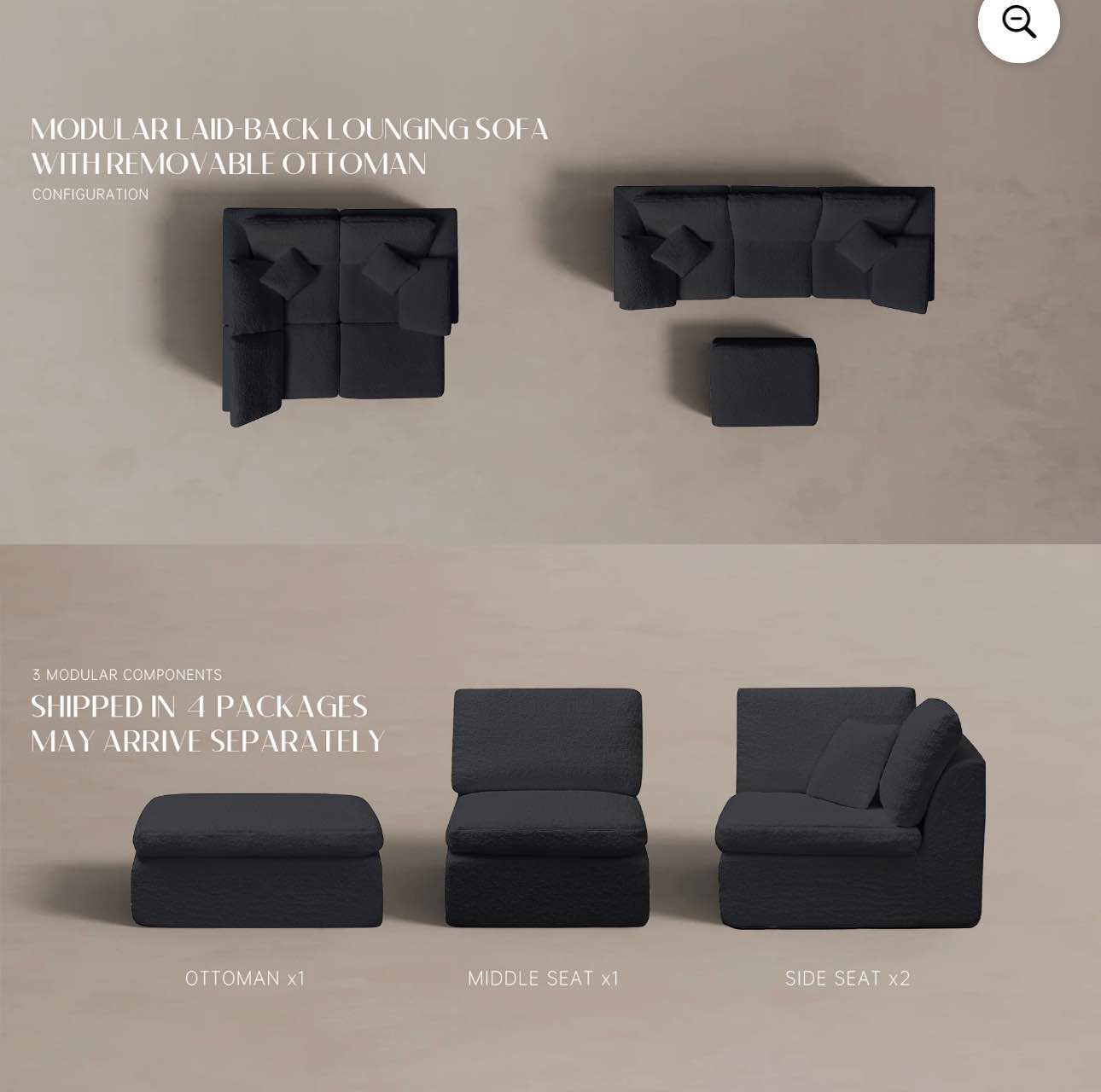 Condition photo showing Good Condition for (incomplete)110” modular sectional sofa, boneless L-shaped convertible sofa with otmana sectional sofa