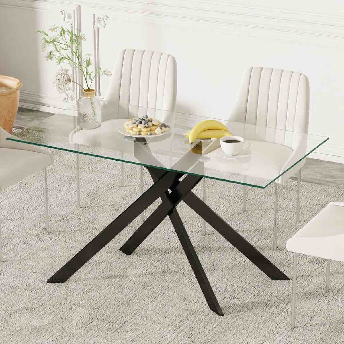 Rectangular Dining Table, glass top, 96.46x49.21 in