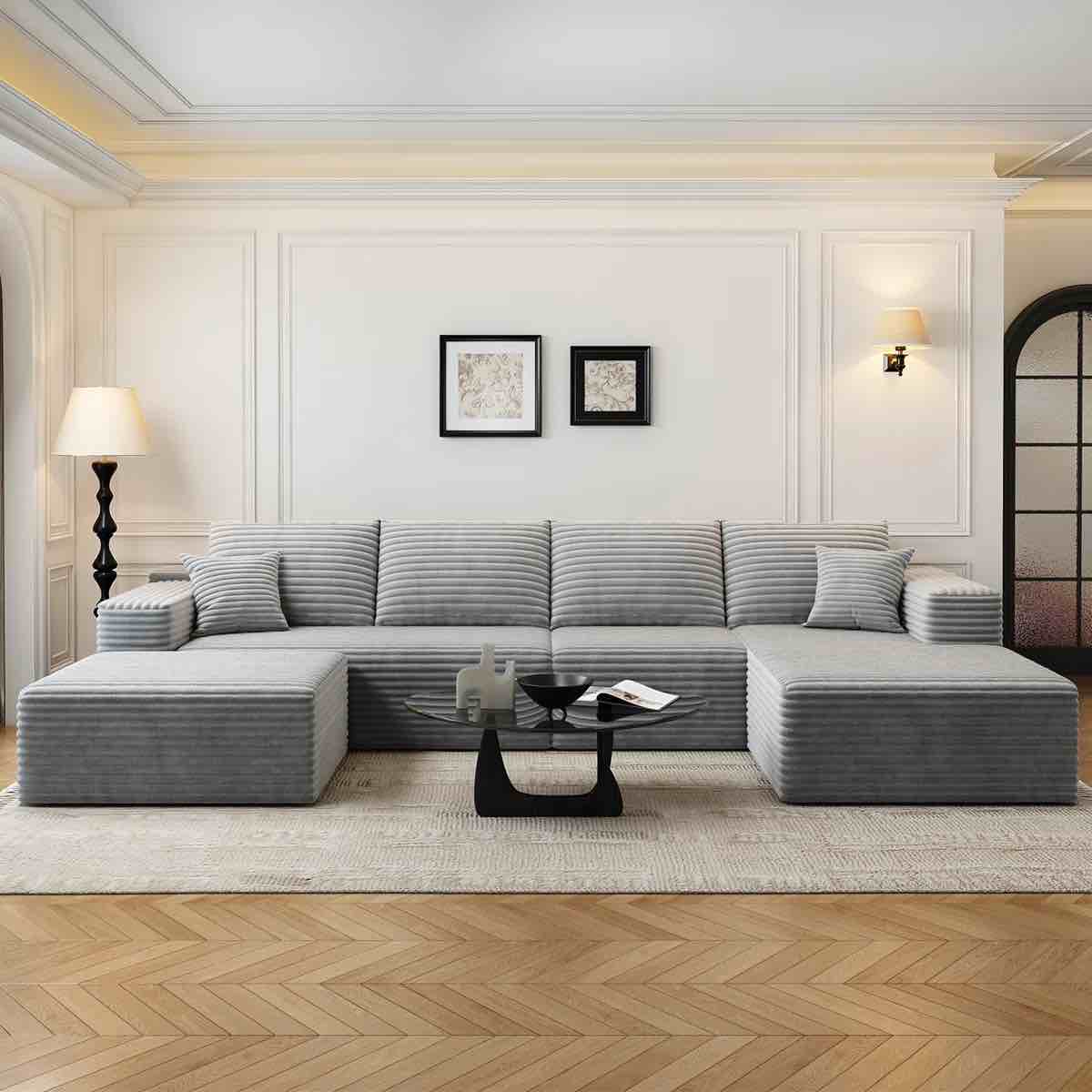 simonsen 135.4"cloud modular sectional couch with 1 ottoman,modern minimalist upholstered couches, comfort u shaped sofa for living room,deep seat corner couch,no assembly required