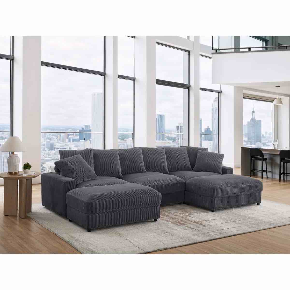 ashira wide reversible modular corner sectional with ottoman