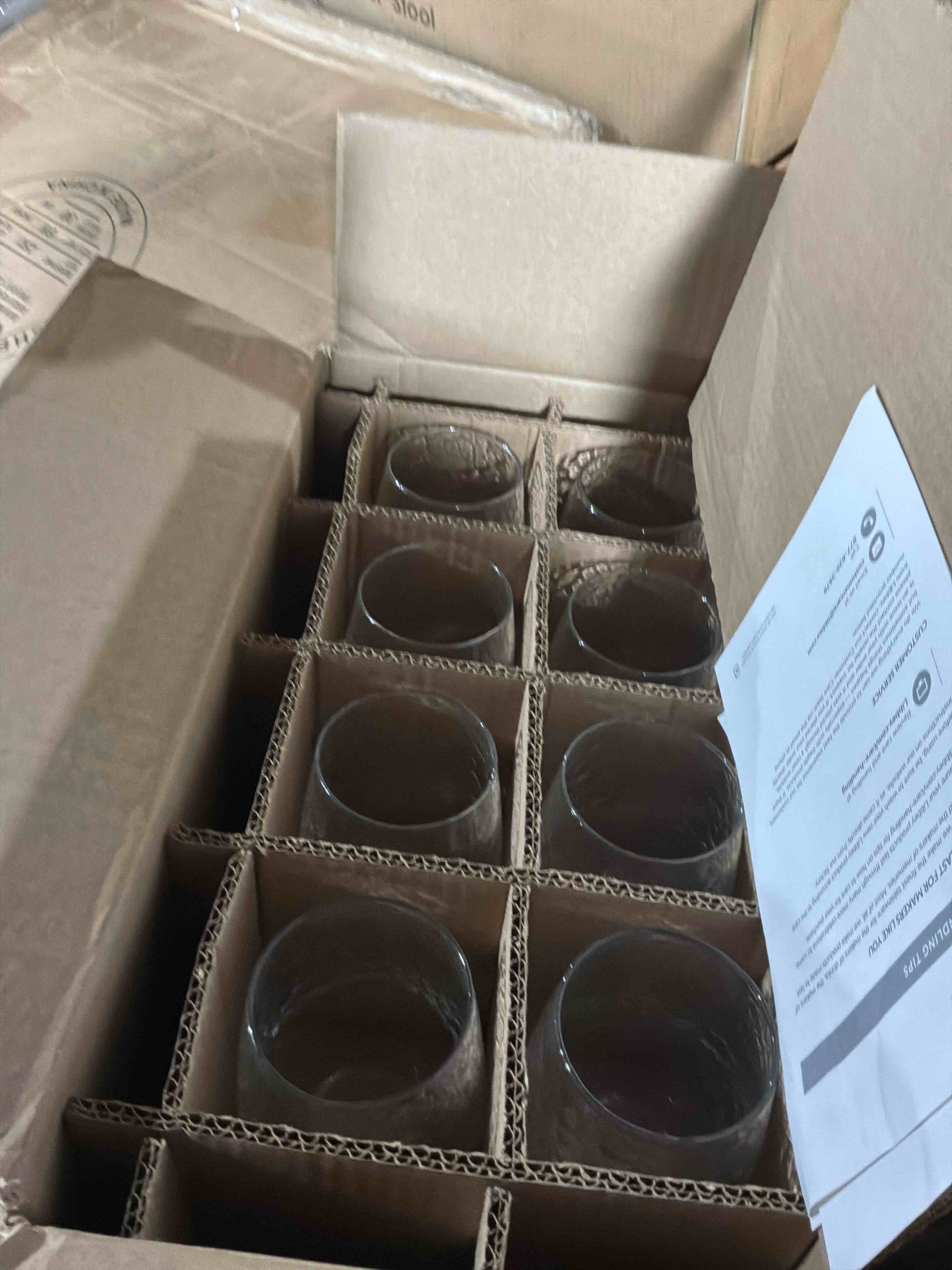 Condition photo showing New/Like New for hammered libbey base all-purpose stemless wine glasses (set of 8)