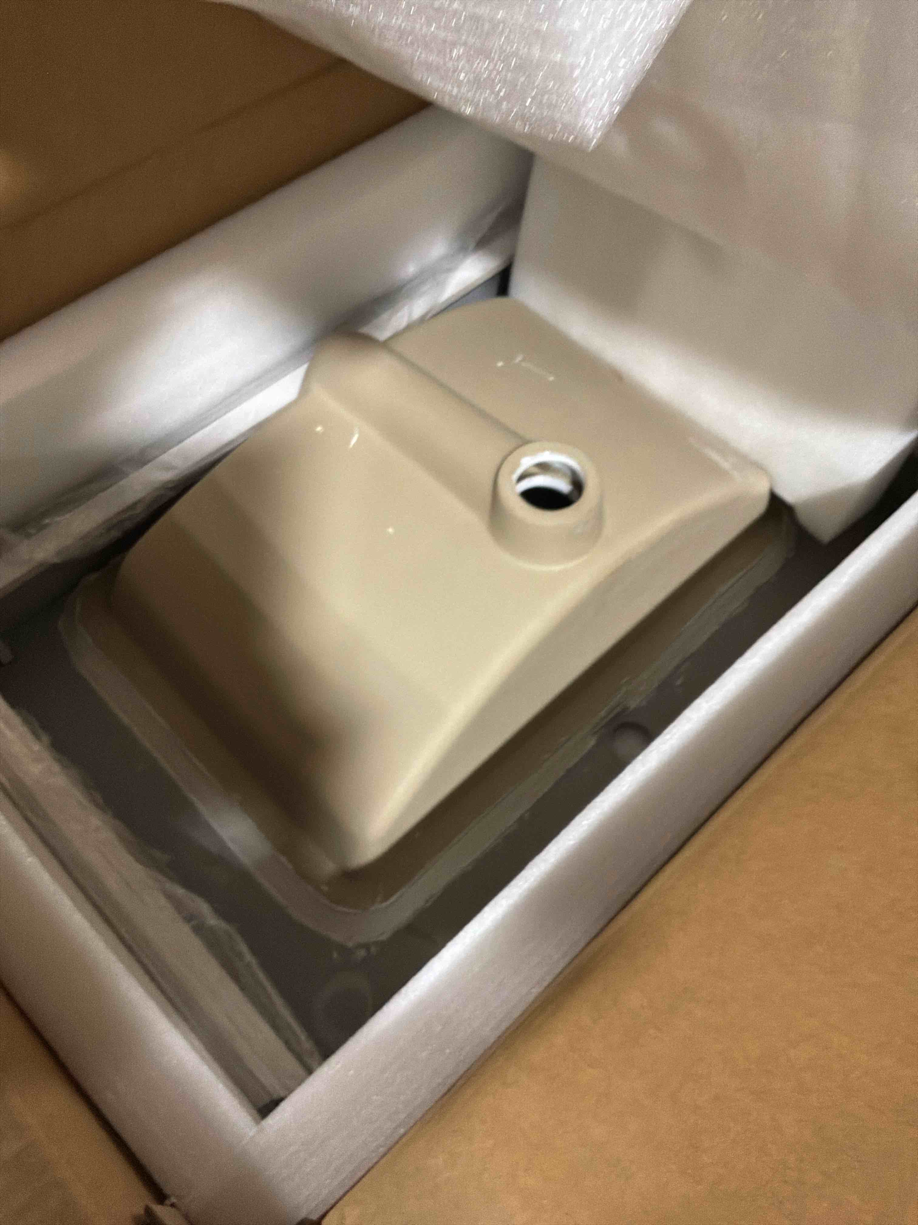 Condition photo showing New/Like New for luxstone modern luxury vanity with sintered stone countertop and ceramic basin